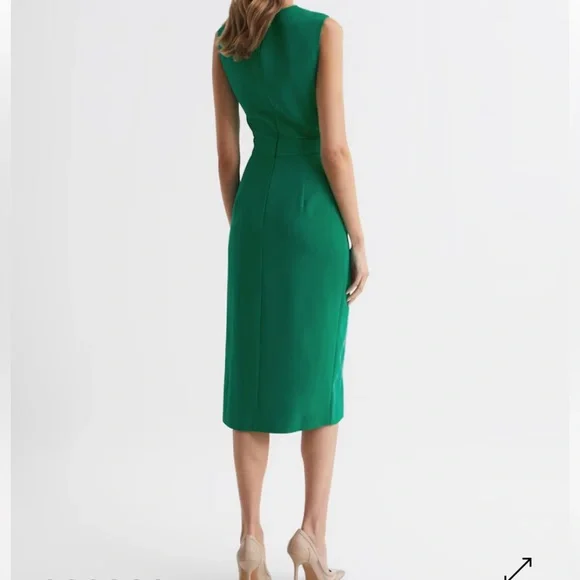 REISS Layla Green Crepe Bodycon Sleeveless Round Neck Midi Dress SZ 8P - Picture 2 of 11